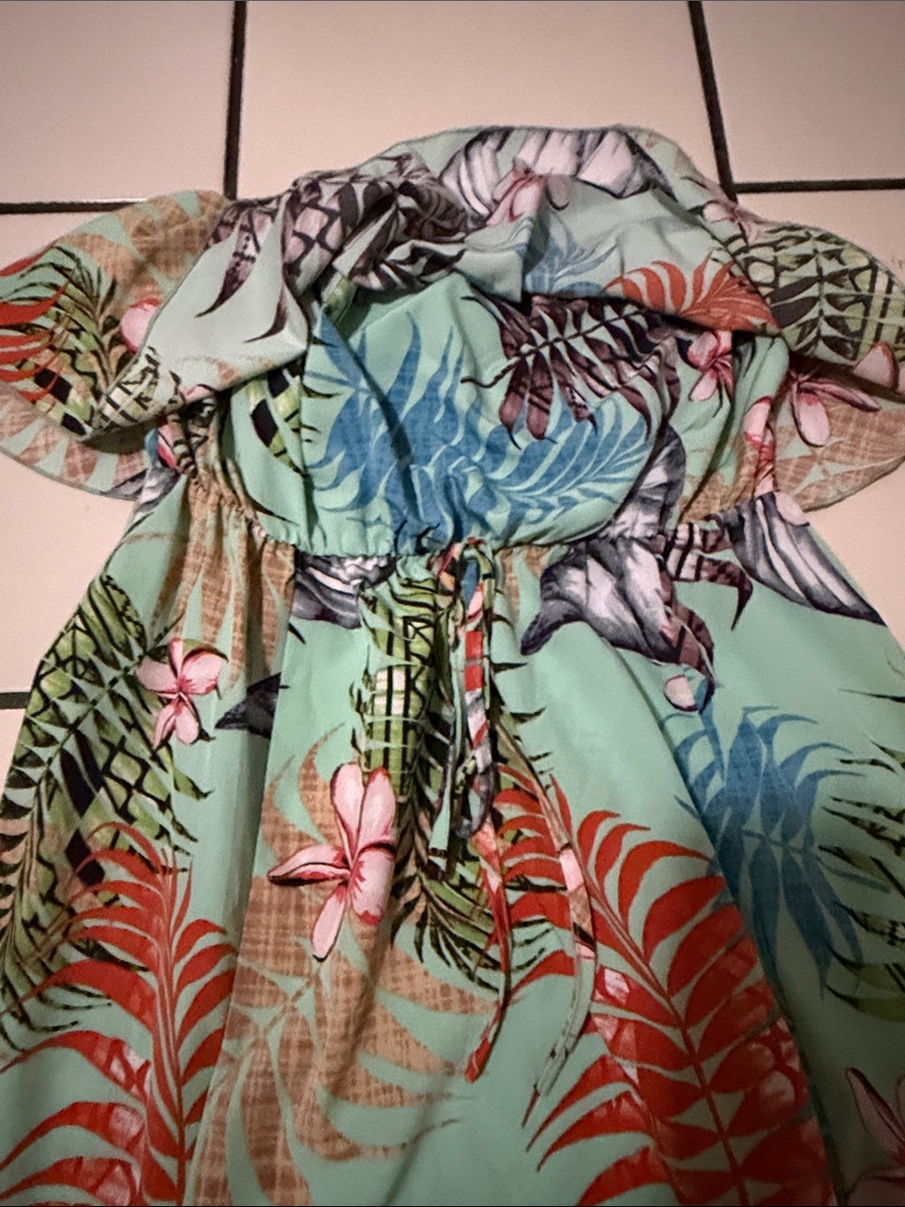 SHEIN Mint Tropical Floral Strapless Sundress - Picture 4 of 5